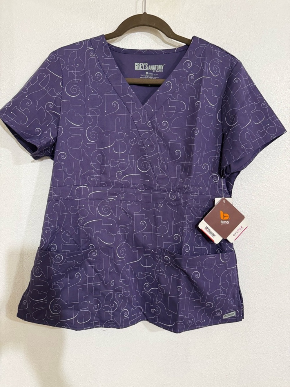 Grey's Anatomy Women's Purple V-Neck Printed Scrub Top